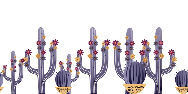 Modèle sans couture de cactus violet sur fond blanc Illustration vectorielle Bon pour le papier d'emballage en tissu textile