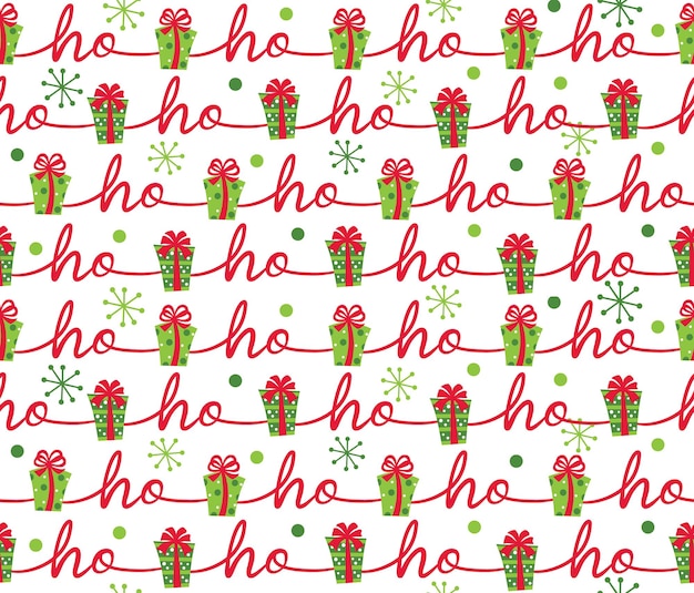 Vecteur modèle sans couture de cadeau de noël avec hohoho text - christmas vector design