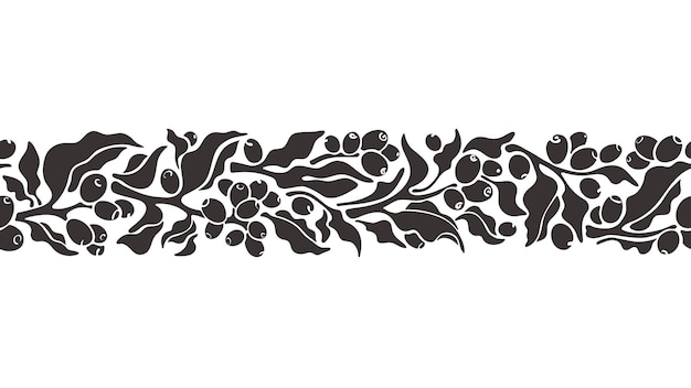Vecteur modèle sans couture de caféier forme de brindille feuilles grain et baies ornement noir abstrait