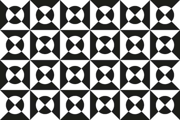 Modèle sans couture de carrés et de cercles. Effet d'illusion d'optique. Fond noir et blanc abstrait