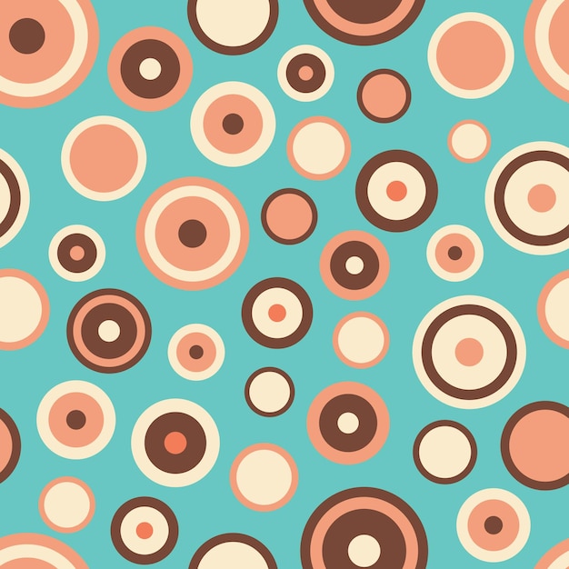 Modèle sans couture de cercles rétro géométriques du milieu du siècle des années 70