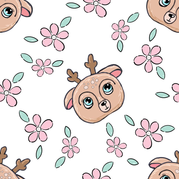 Vecteur modèle sans couture avec cerf mignon visage animal illustration vectorielle