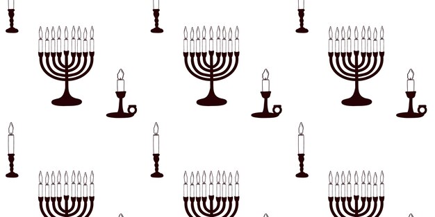 Modèle Sans Couture Avec Un Chandelier Avec Une Bougie Et Une Menorah De Hanukkah