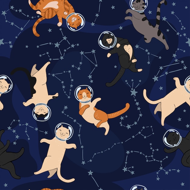 Modèle Sans Couture De Chats Et De Constellations De L'espace. Graphique.