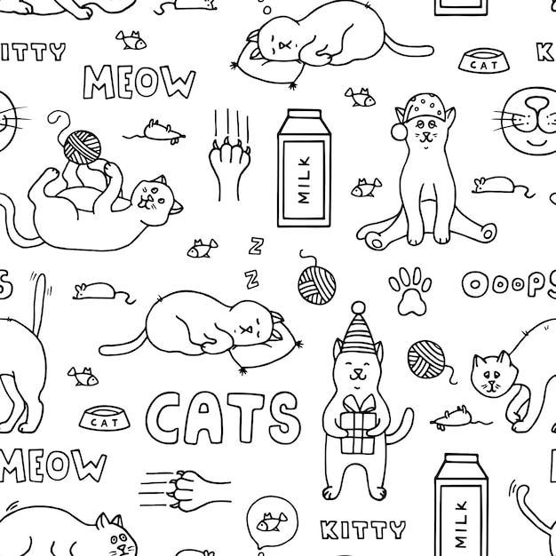 Modèle Sans Couture Avec Des Chats Doodle.