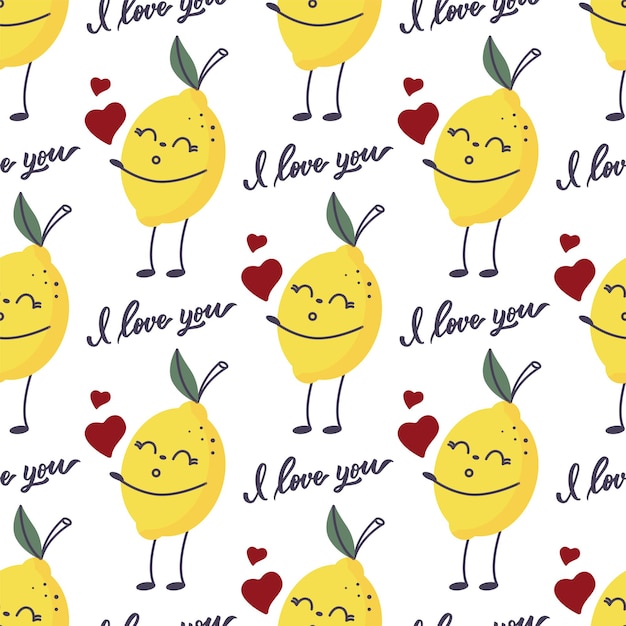 Le Modèle Sans Couture D'un Citron Avec Un Lettrage - Je T'aime.