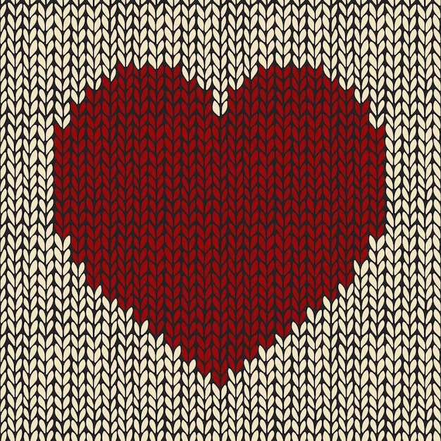 Modèle sans couture avec coeur tricoté rouge