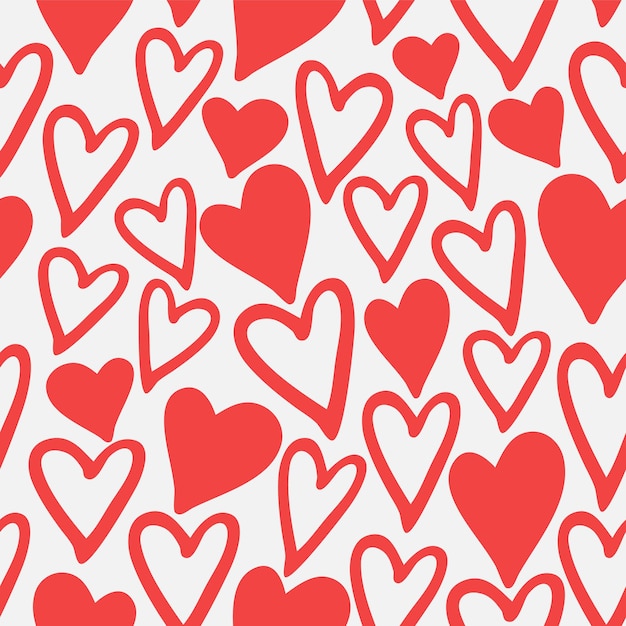 Modèle sans couture de coeurs rouges. Thème de l'amour de la Saint-Valentin, illustration vectorielle dessinés à la main