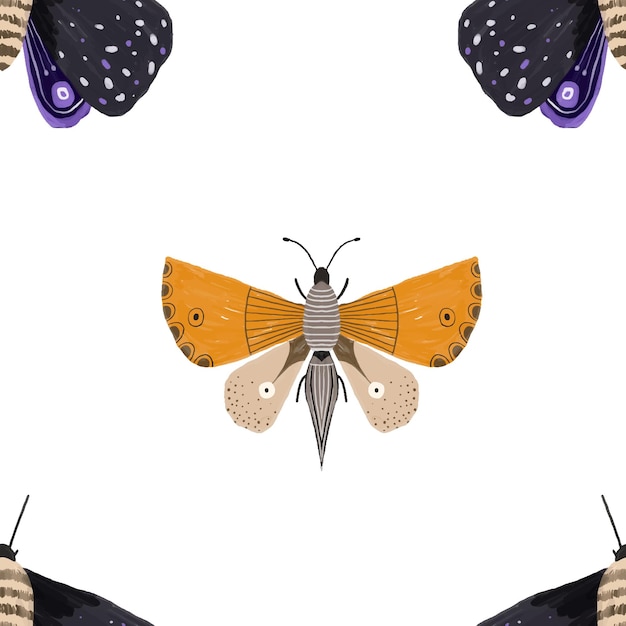 Modèle sans couture coloré peint à la main avec des batterflies Fond de batterfly Design sans fin mignon