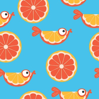 Modèle sans couture coloré avec des tranches d'orange et mignon poisson orange illustration vectorielle