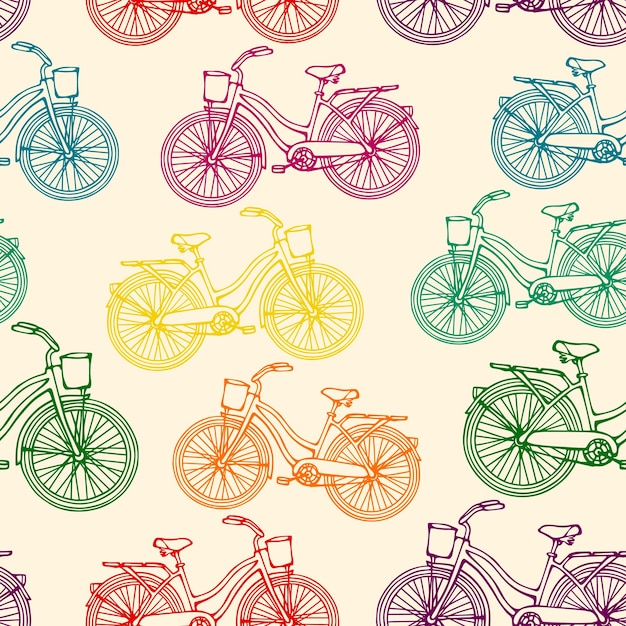 Modèle Sans Couture Avec Contour Coloré Arc-en-ciel Vélos Vintage