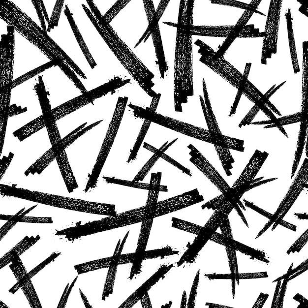 Modèle Sans Couture Avec Des Coups De Pinceau Au Crayon Noir Dans Des Formes Abstraites Sur Fond Blanc. Illustration Vectorielle