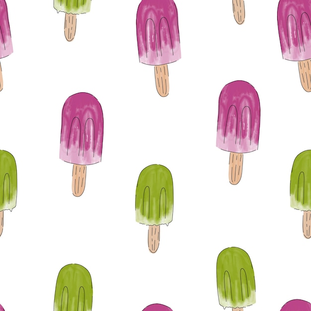 Modèle sans couture de crème glacée aquarelle popsicle Glace aux fruits d'été Glace Bonbons froids