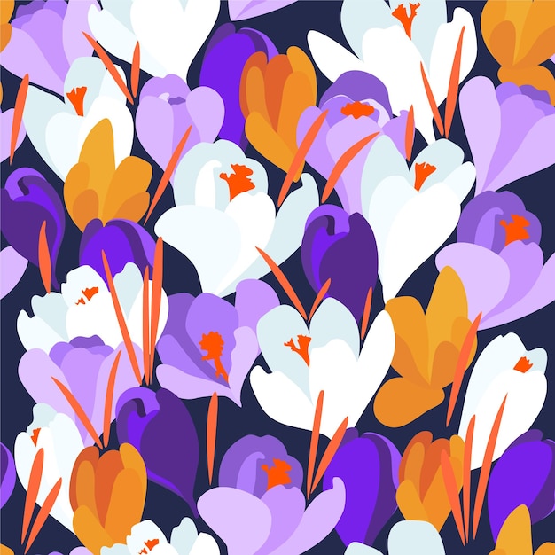 Vecteur modèle sans couture avec des crocus fleurs de safran crocus blancs et orange pourpres vector