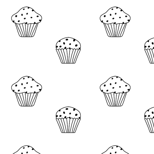 Modèle Sans Couture Avec Des Cupcakesmotif De Style Doodle Avec Des Muffins Dans Un Style Doodleillustration Vectorielle