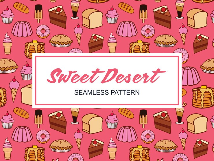 Modèle sans couture de désert de bonbons dessinés à la main de dessin animé