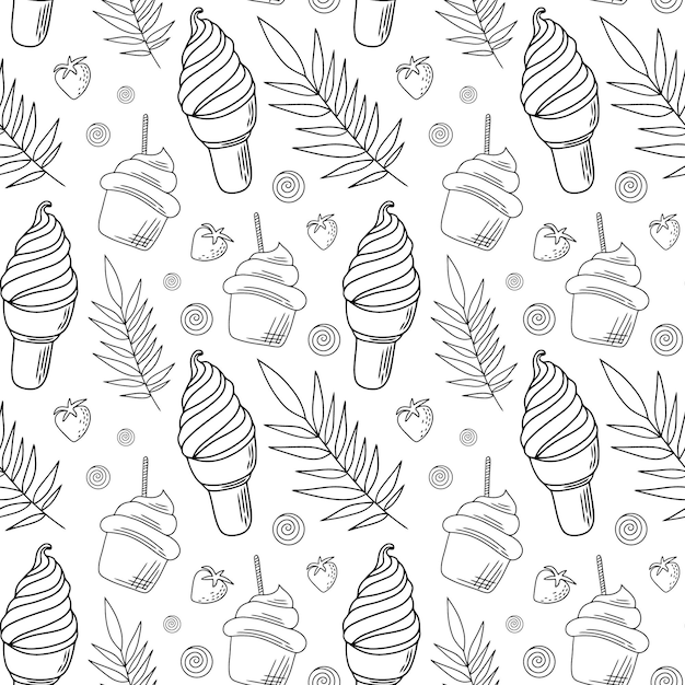 Modèle sans couture de dessert sucré Dessiné doodle glace et popsicles Illustration de croquis à l'encre avec des formes colorées pour la conception de menus ou l'emballage alimentaire