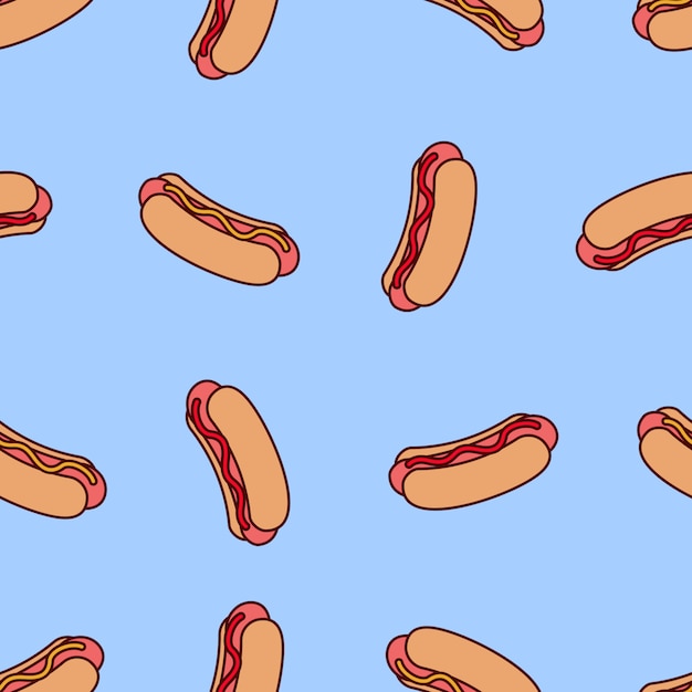 modèle sans couture de dessin animé avec hot-dog