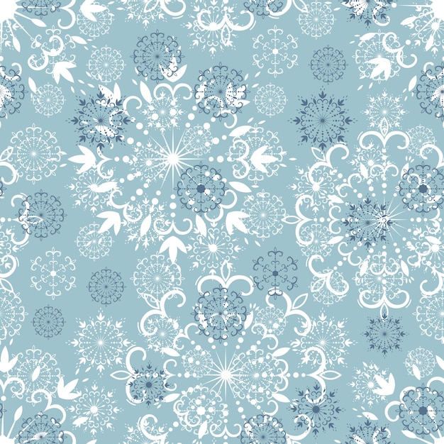 Modèle sans couture dessiné main de flocons de neige décoratifs de Noël Éléments de croquis vectoriels Illustration ornementale de Noël pour carte de voeux papier peint emballage papier tissu emballage