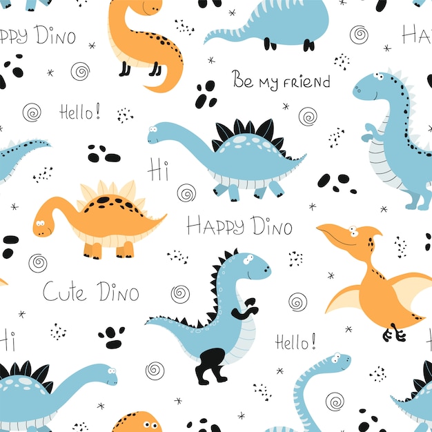 Modèle sans couture avec des dinosaures drôles.