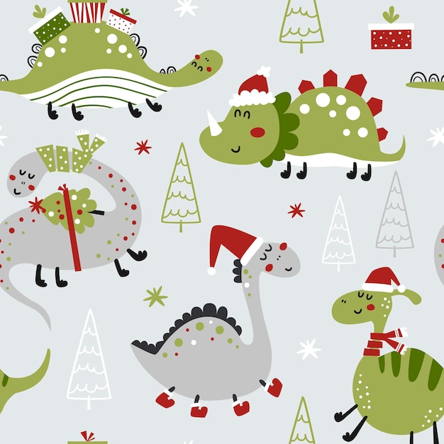 Modèle Sans Couture Avec Des Dinosaures De Noël