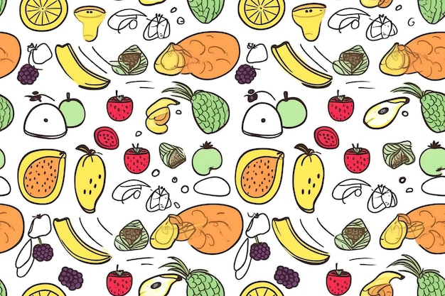 Modèle Sans Couture Avec Divers Fruits Entiers Et Tranchés Baies Légumes été Fond Vectoriel