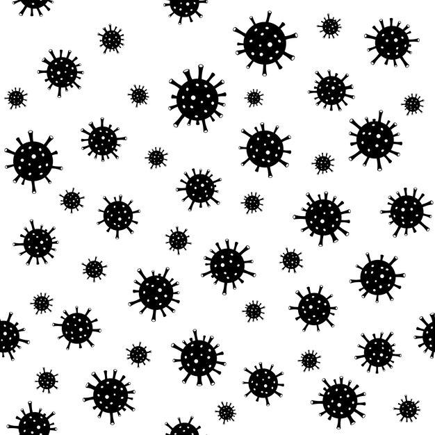 Modèle sans couture de doodle vectoriel simple des cellules de coronavirus