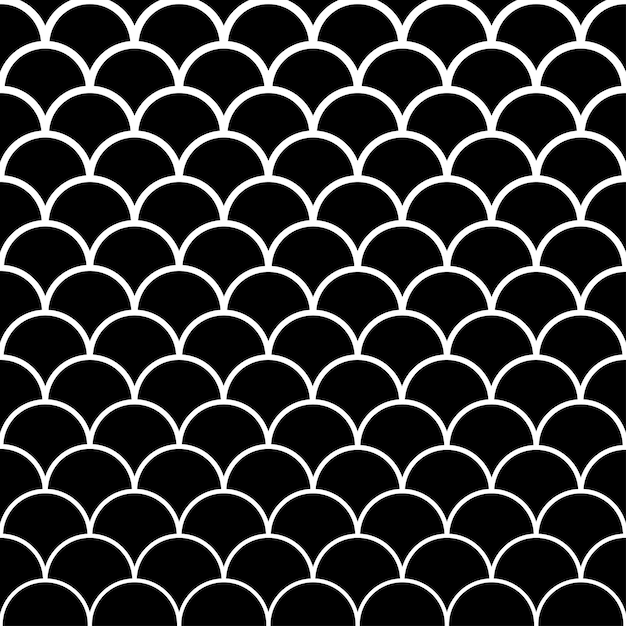 Modèle sans couture d'échelle de poisson. Fond noir et blanc. Illustration vectorielle.