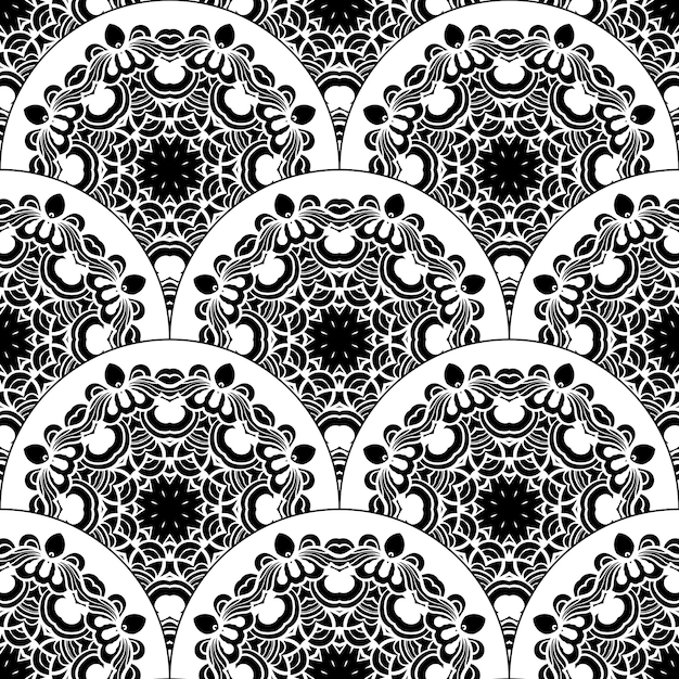 Modèle Sans Couture D'échelle De Poisson Mandala Abstraite. Tuile Ornementale, Fond De Mosaïque. Patchwork Fleuri