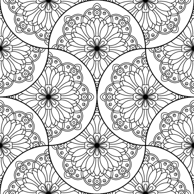 Modèle Sans Couture D'échelle De Poisson Mandala Abstraite. Tuile Ornementale, Fond De Mosaïque. Patchwork Fleuri