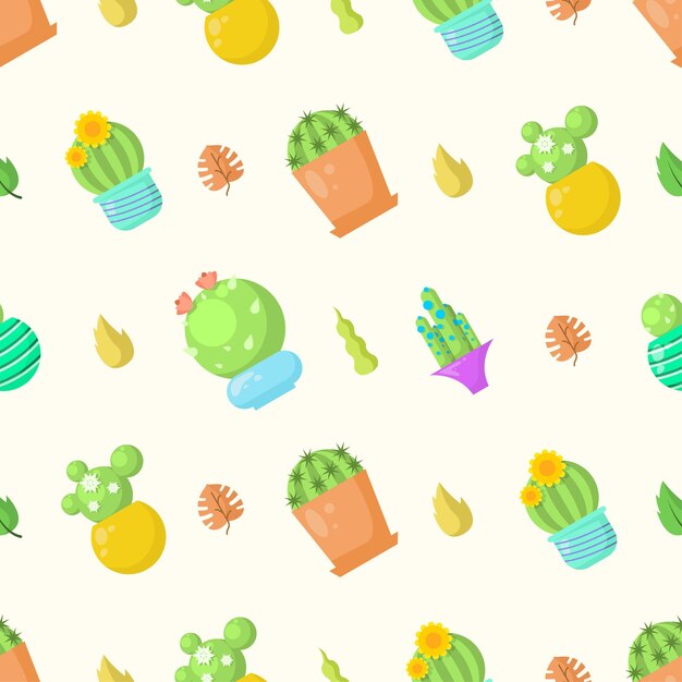 Modèle Sans Couture Avec Des Éléments Abstraits Cactus Différents Botanique Vector Design Style