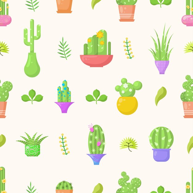 Modèle Sans Couture Avec Des Éléments Abstraits Cactus Différents Botanique Vector Design Style