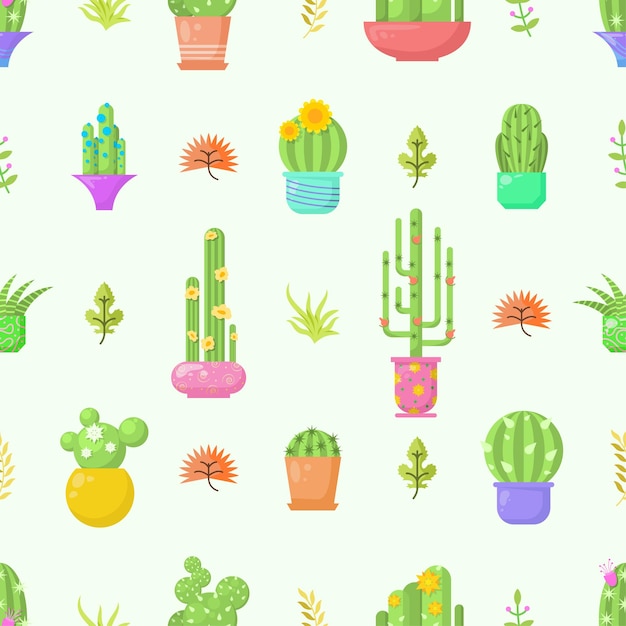 Modèle Sans Couture Avec Des Éléments Abstraits Cactus Différents Botanique Vector Design Style