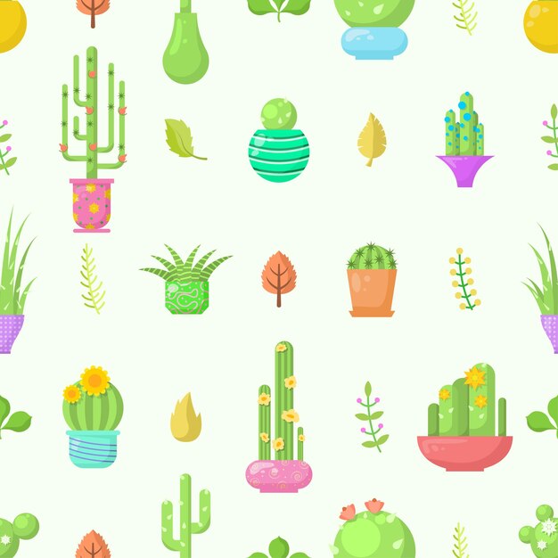 Modèle Sans Couture Avec Des Éléments Abstraits Cactus Différents Botanique Vector Design Style