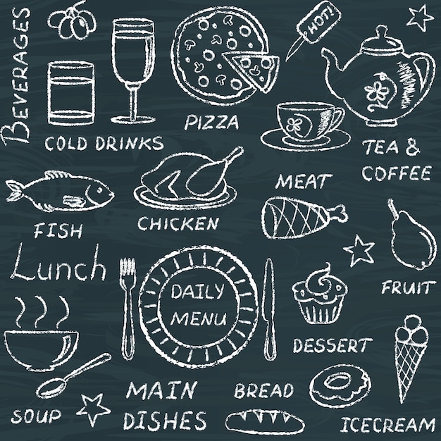 Modèle sans couture avec des éléments de menu de doodle