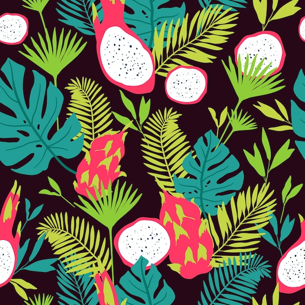 Vecteur modèle sans couture avec esprit tropical jungle feuilles et palmiers illustration vectorielle