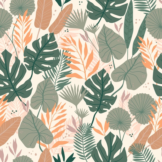 Modèle Sans Couture Avec Esprit Tropical Jungle Feuilles Et Palmiers Vector Illustration Idéal Pour Wallp