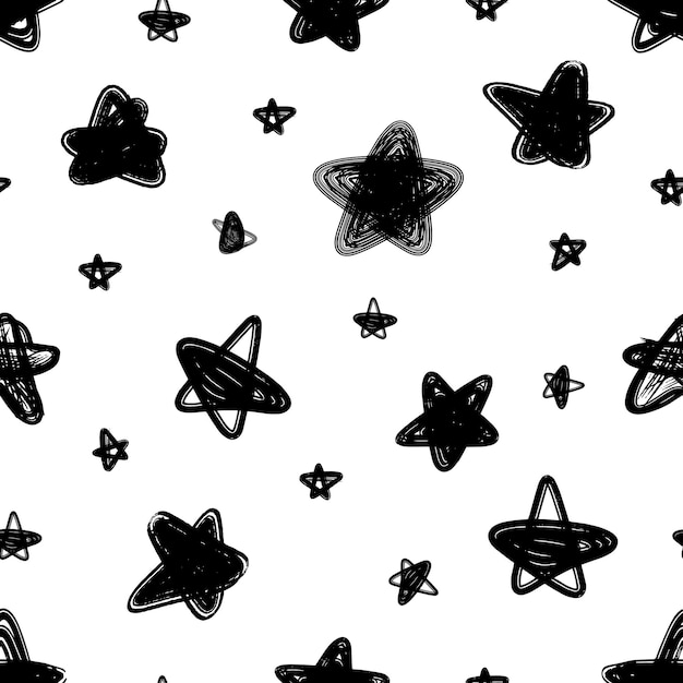 Modèle sans couture d'étoiles vectorielles abstraites dessinées à la main