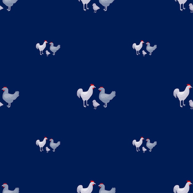 Modèle Sans Couture De Famille De Poulet. Animaux Domestiques Sur Fond Coloré. Illustration Vectorielle Pour Les Impressions Textiles, Les Tissus, Les Bannières, Les Arrière-plans Et Les Fonds D'écran.