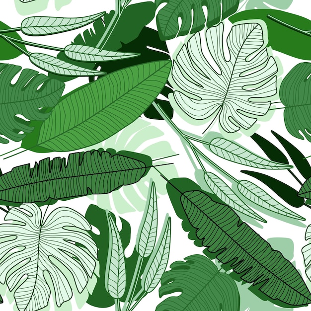 Modèle Sans Couture De Feuille De Palmier Jungle Sur Fond Blanc. Toile De Fond De Feuilles De Palmiers Tropicaux Exotiques Modernes. Conception De Concept Pour L'impression, Le Textile, Le Tissu, La Mode, L'intérieur, Le Papier D'emballage. Illustration Vectorielle