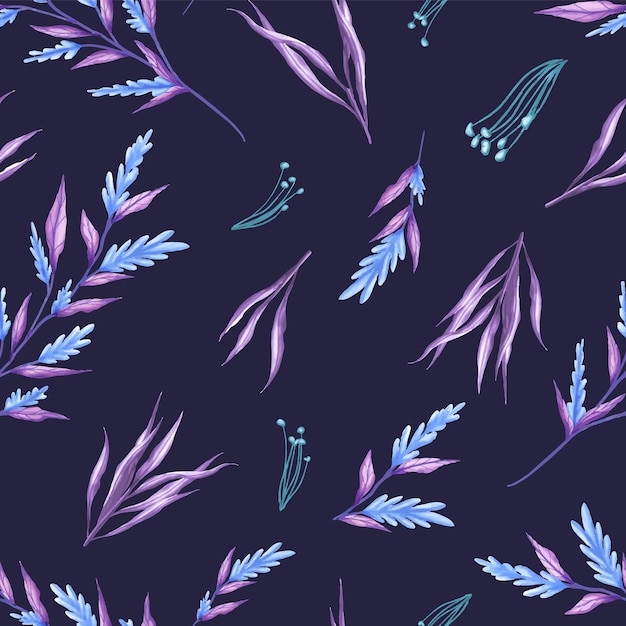 Modèle Sans Couture De Feuilles Aquarelle Bleu Et Violet Clair