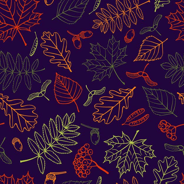 Modèle Sans Couture Avec Feuilles D'automne Illustration Vectorielle Dessinée à La Main