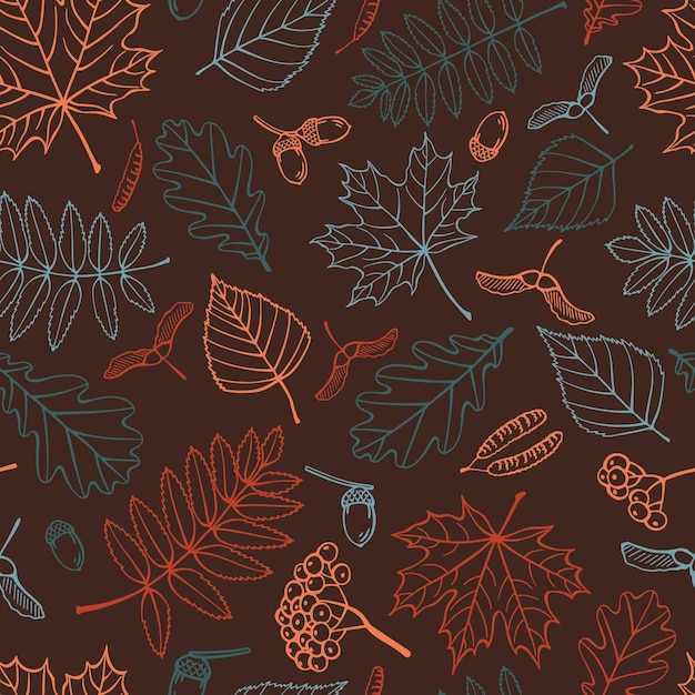 Modèle sans couture avec des feuilles d'automne Illustration vectorielle dessinés à la main