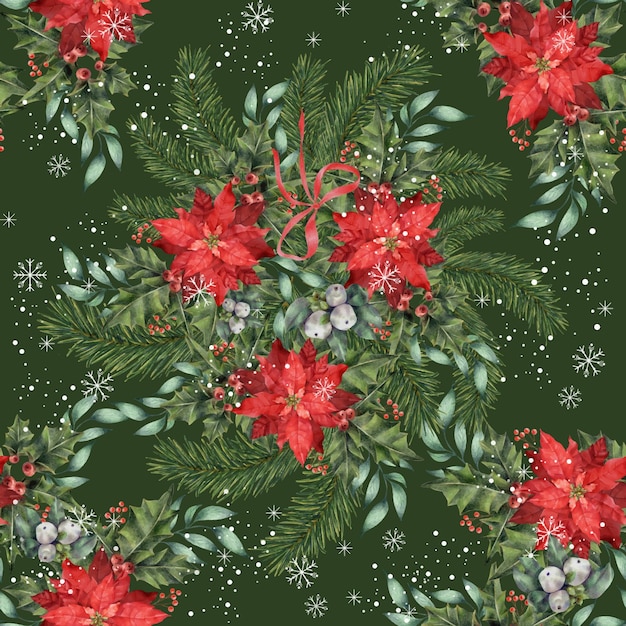 Modèle Sans Couture De Feuilles Et De Fleurs Du Thème De Noël De Poinsettia Rouge