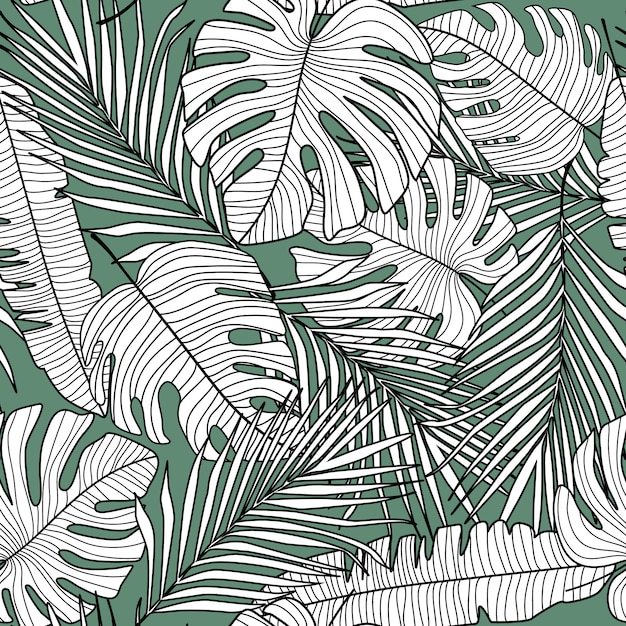 Modèle Sans Couture Avec Des Feuilles De Ligne Monstera