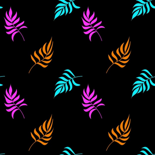 Modèle Sans Couture De Feuilles De Palmier Bleu Orange Et Rose Sur Fond Noir Motif Tropical Pour T