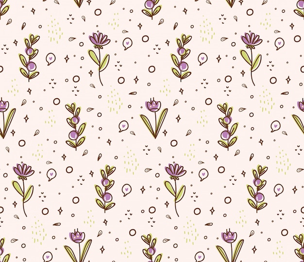 Vecteur modèle sans couture de fleur dans l'illustration de style doodle