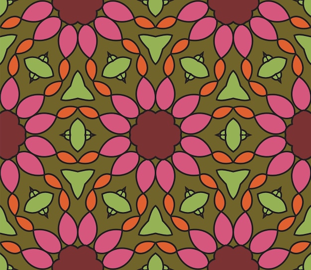Vecteur modèle sans couture de fleur de doodle coloré abstrait. fond géométrique floral. mosaïque, carrelage