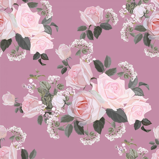 Modèle Sans Couture De Fleur Avec Illustration Vectorielle Rose Rose