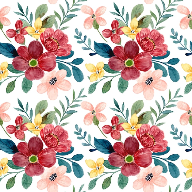 Modèle sans couture de fleur rouge à l'aquarelle